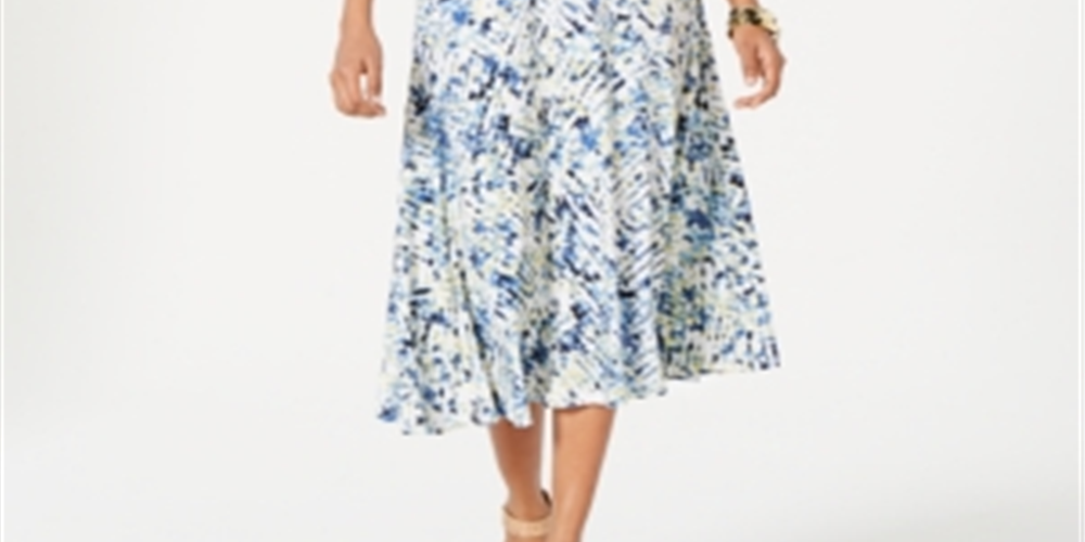 JM Collection Women's Blouse Medium Textured Abstract Print  Blue Size Medium