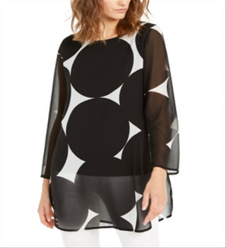 Alfani Women's Printed Sheer Tunic  Black Size XS