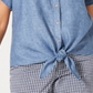 Charter Club Women's Petite Linen Tie-Front Shirt Blue Ocean Size PXL