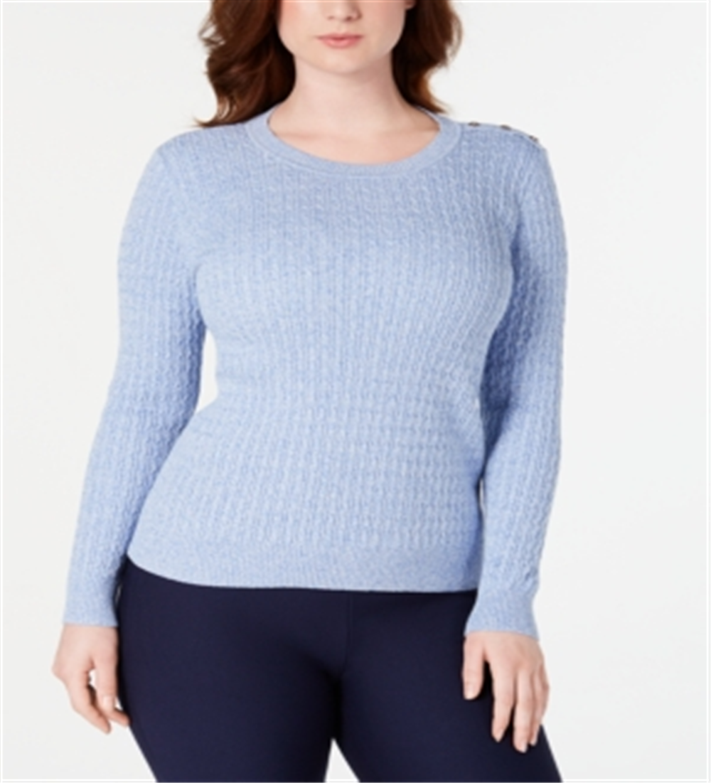 Karen Scott Women's Cotton Baby Cable-Knit Sweater  - Winter White Marl White Size 2XL