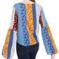 POLLY & ESTHER Women's  Tie Printed Bell Sleeve V Neck Blouse Top Blue Multi Size M