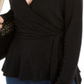 INC Women's Metallic Surplice Sweater  Deep Black Size XS