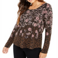 Style & Co Women's Mixed-Print Long-Sleeve Top Brown Size XS
