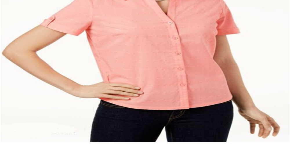 Karen Scott Women's Petite Petite Cotton Eyelet Shirt New! Pink Size Petite S