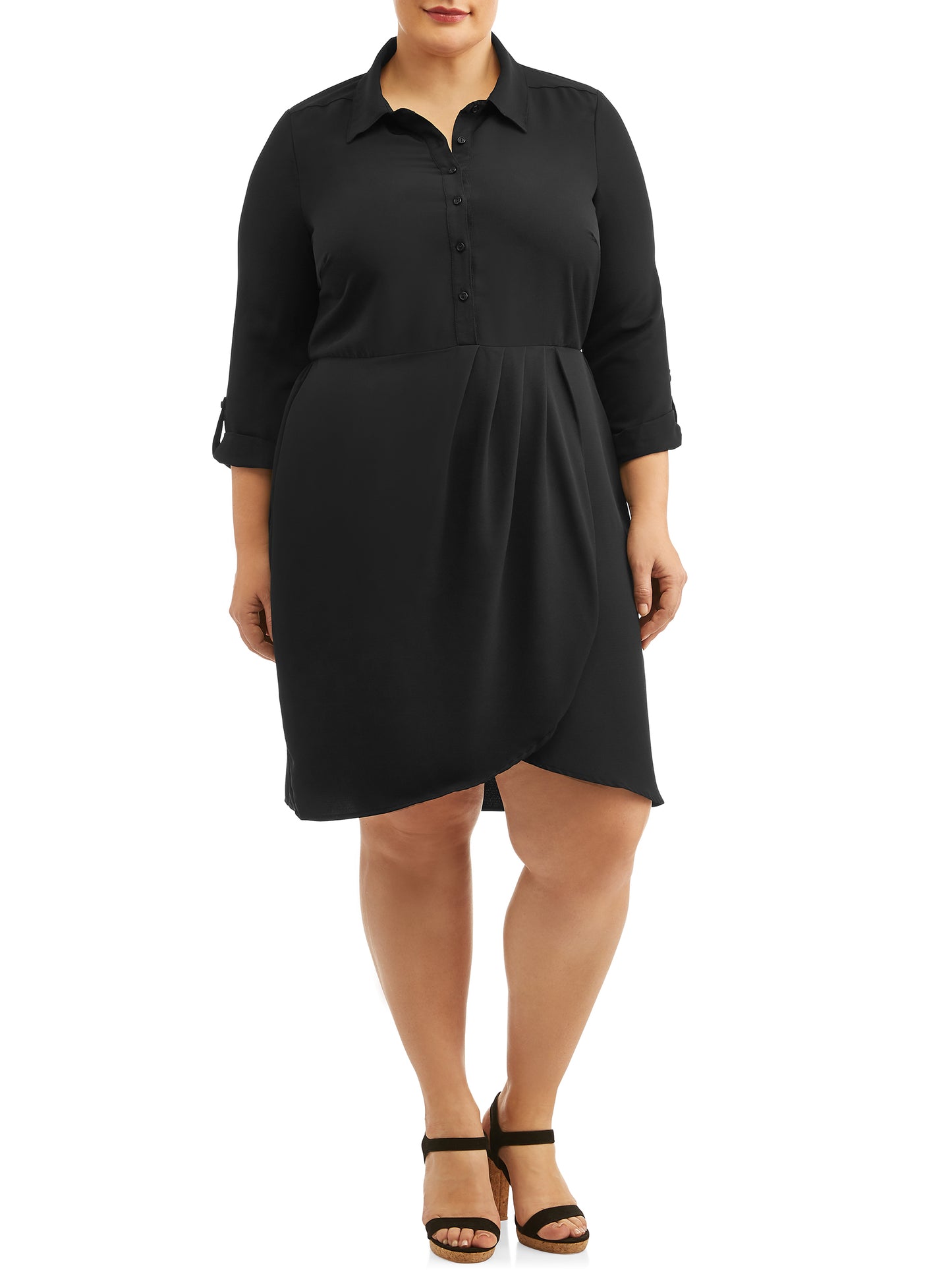 LOVE SQUARED Women's 3/4 Sleeve Knee Length Shirt Dress Black Size 1X