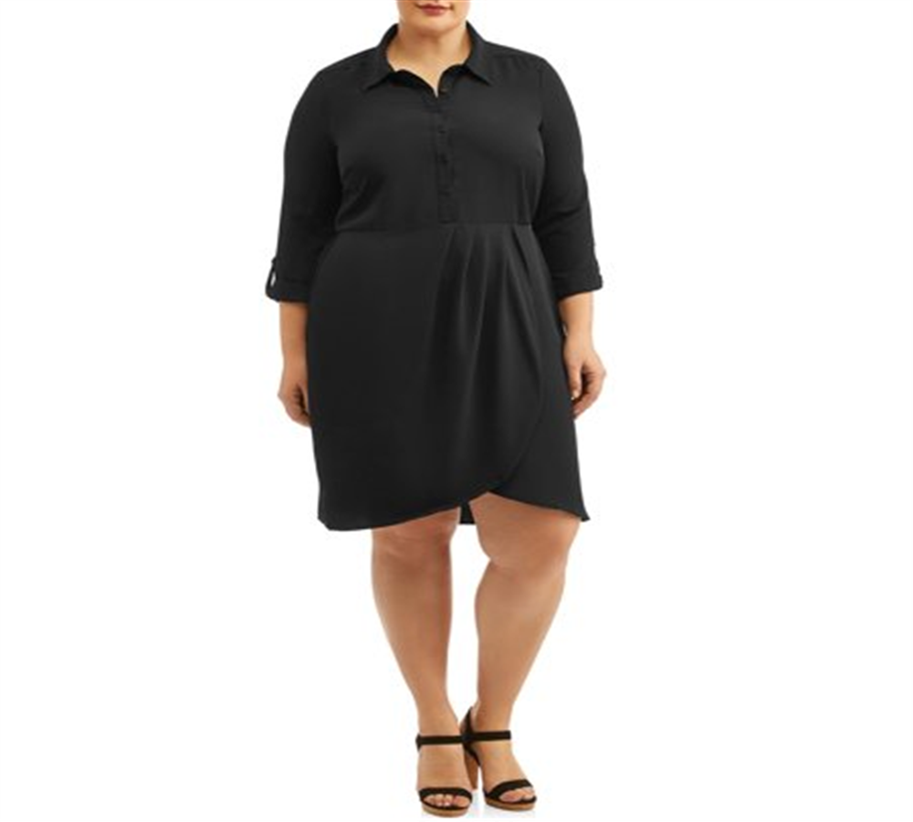 LOVE SQUARED Women's 3/4 Sleeve Knee Length Shirt Dress Black Size 1X