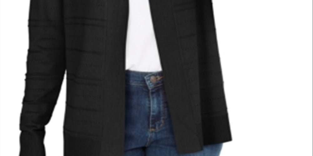 Karen Scott Women's  Petite Open-Front Cardigan Deep Black Size PM