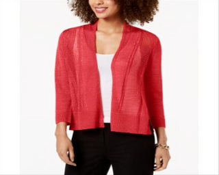Alfani Women's  Petite Mixed-Stitch Open-Front Cardigan  - Coral Branch Red Size  Petite XL