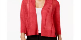 Alfani Women's  Petite Mixed-Stitch Open-Front Cardigan  - Coral Branch Red Size  Petite XL