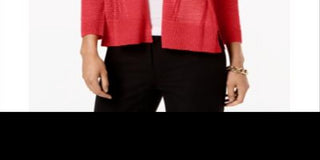 Alfani Women's  Petite Mixed-Stitch Open-Front Cardigan  - Coral Branch Red Size  Petite XL