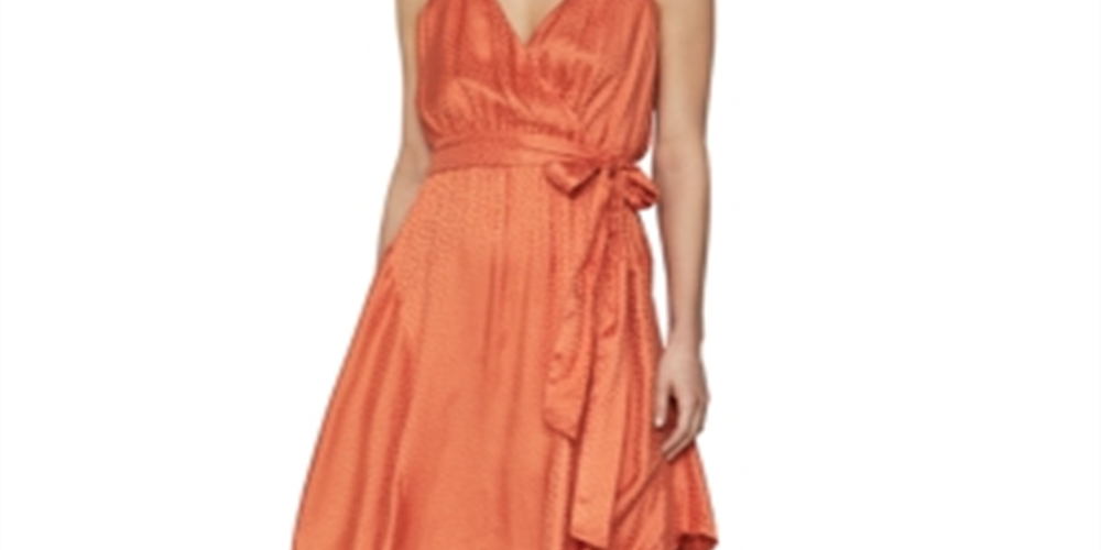 BCBGMaxazria Women's Satin Handkerchief Hem Wrap Dress Orange Size M