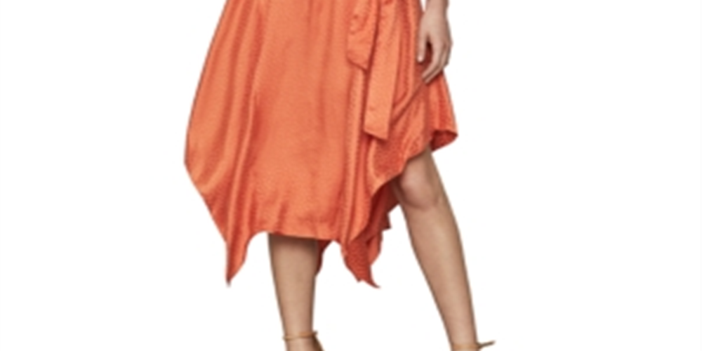 BCBGMaxazria Women's Satin Handkerchief Hem Wrap Dress Orange Size M
