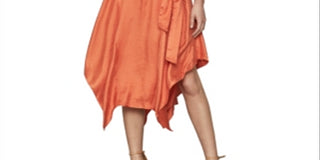 BCBGMaxazria Women's Satin Handkerchief Hem Wrap Dress Orange Size M