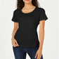 Karen Scott Women's Petite Cotton Scoop-Neck Top Deep Black Size  PL