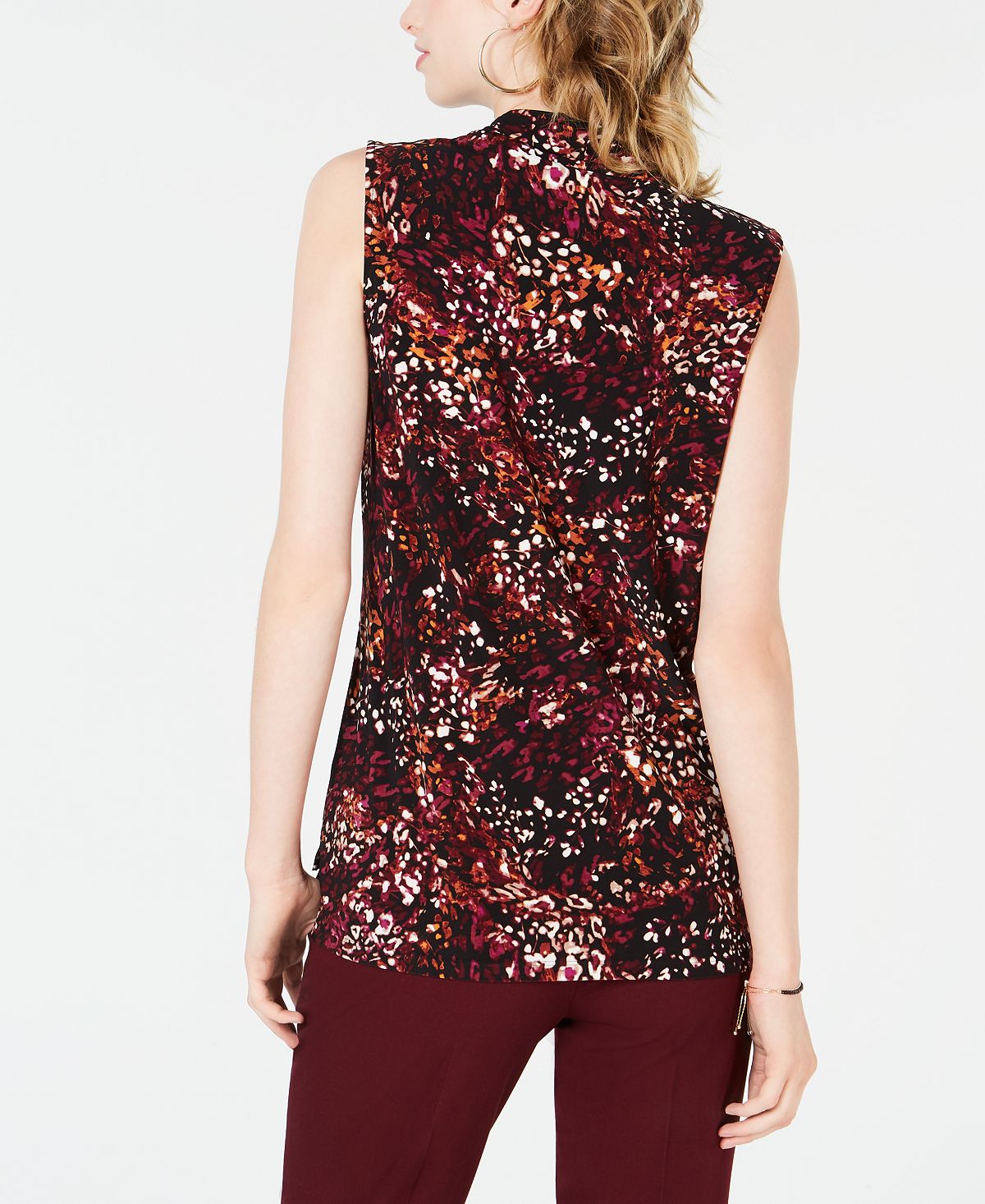 Bar III Women's Printed V Neck Shell Red Size Medium