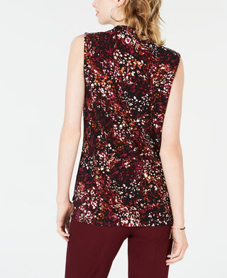 Bar III Women's Printed V Neck Shell Red Size Medium