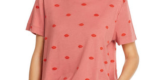 Splendid Women's for the Love of T-Shirt Embroidered Short Sleeves Red Size L