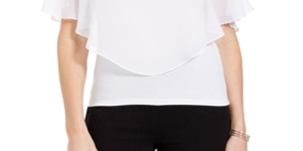 JM Collection Women's  Petite Overlay Top Bright White Size PS