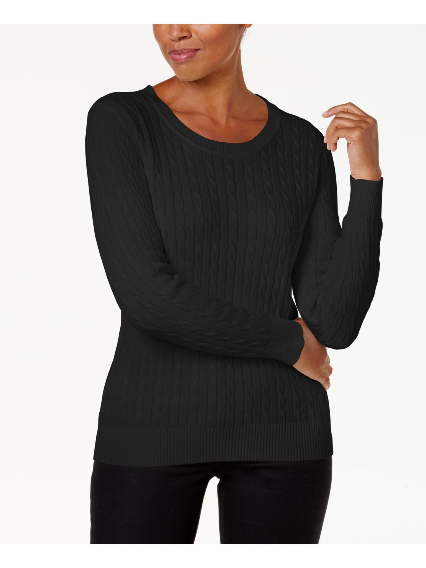 KAREN SCOTT Women's  Ribbed Long Sleeve Scoop Neck Sweater Petites Black Size Petite S