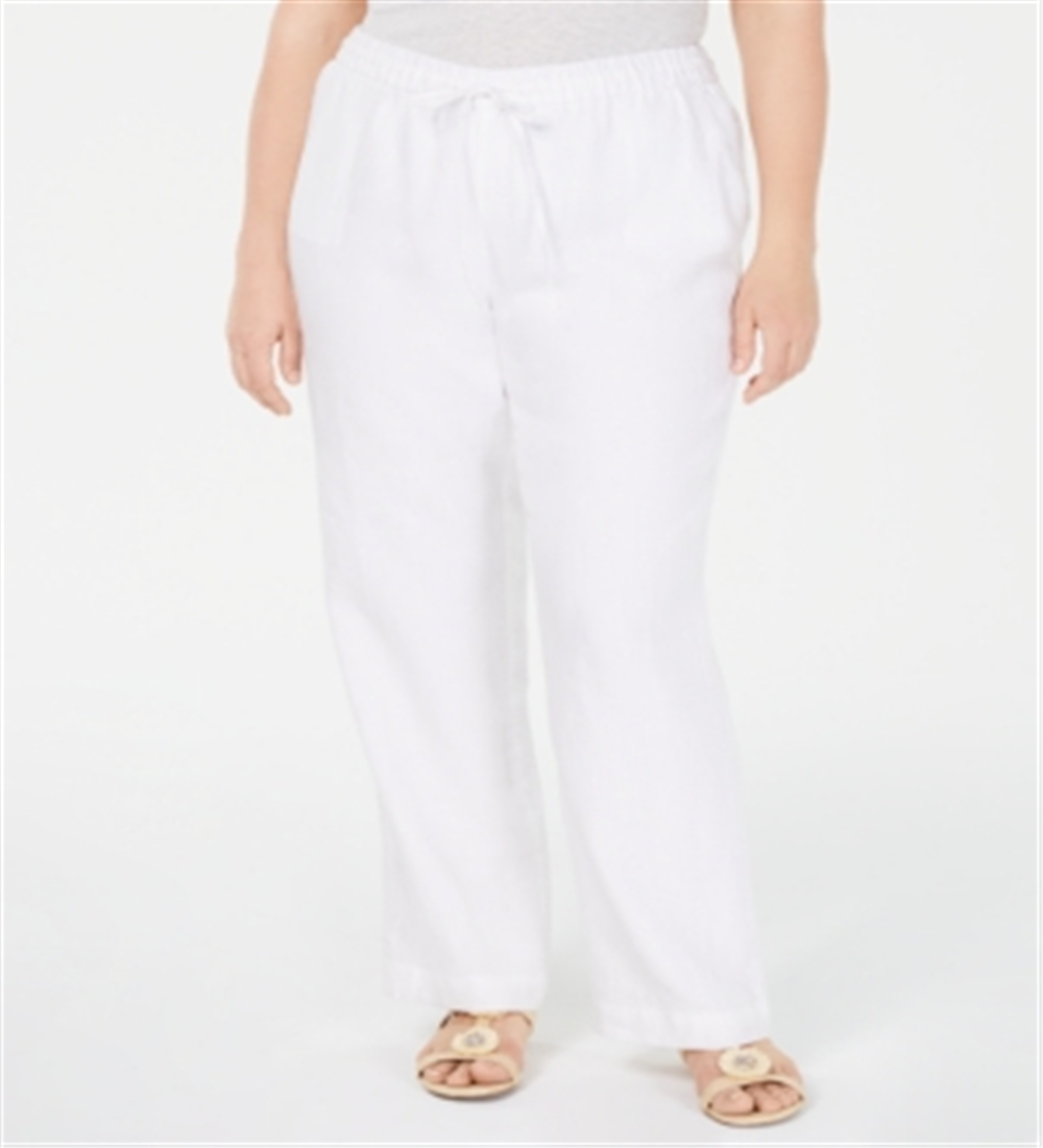 Charter Club Women's  Plus Size Linen Straight-Leg P Bright White Size 0X