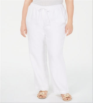 Charter Club Women's  Plus Size Linen Straight-Leg P Bright White Size 0X