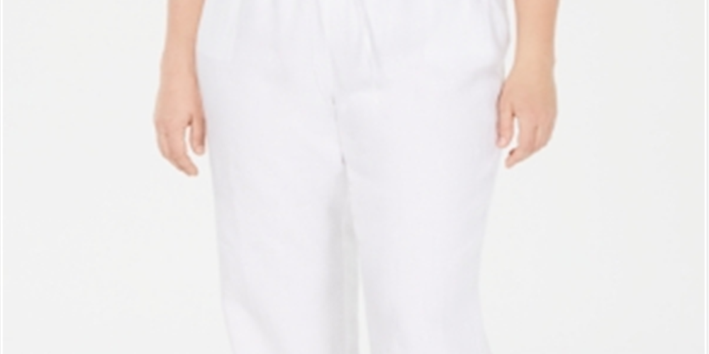 Charter Club Women's  Plus Size Linen Straight-Leg P Bright White Size 0X