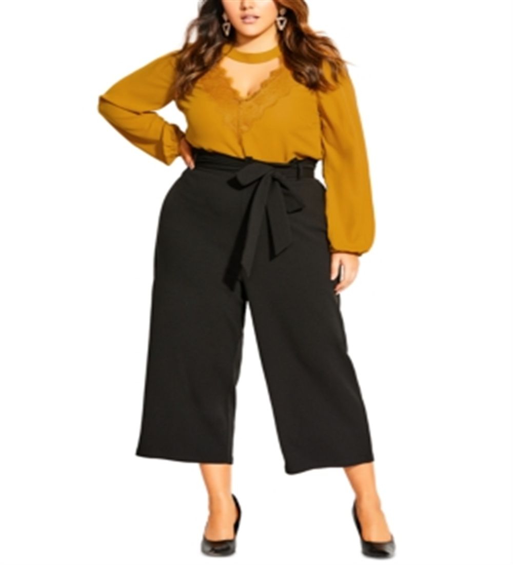 City Chic Women's Trendy Plus Size Tie-Waist Pant Black 24W