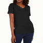 Karen Scott Women's  Cotton Scalloped V-Neck T-Shir Deep Black Size XS