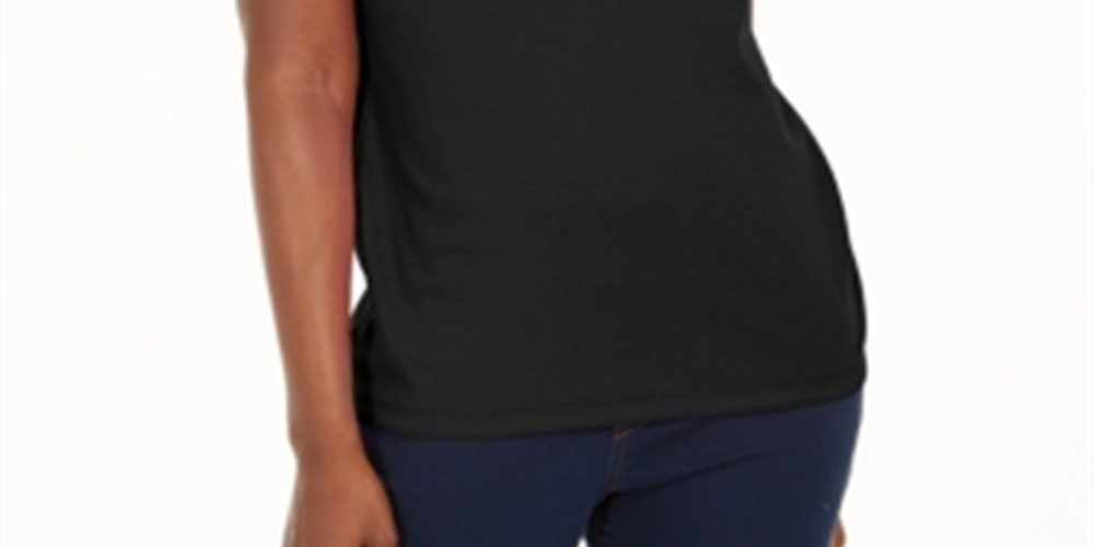 Karen Scott Women's  Cotton Scalloped V-Neck T-Shir Deep Black Size XS