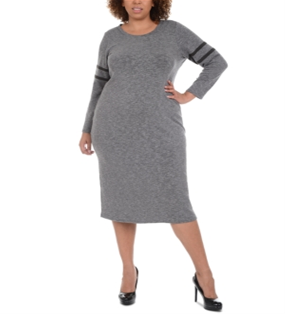NY Collection Women's Plus Sweaterdress MIDI Striped - Eyvia Gray Size 1X