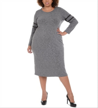 NY Collection Women's Plus Sweaterdress MIDI Striped - Eyvia Gray Size 1X
