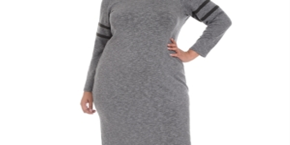 NY Collection Women's Plus Sweaterdress MIDI Striped - Eyvia Gray Size 1X
