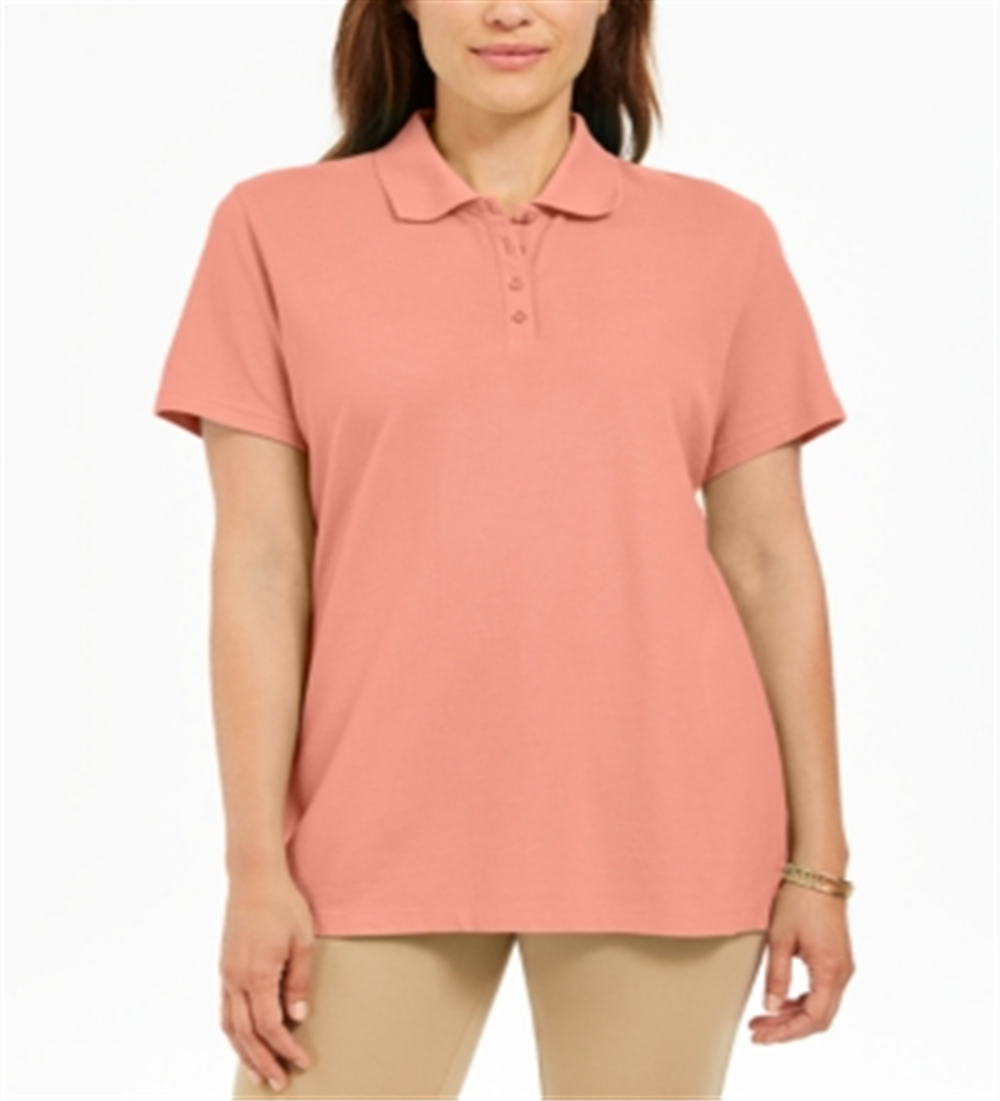 Karen Scott Women's  Cotton Polo Top Peach Cream Size Small