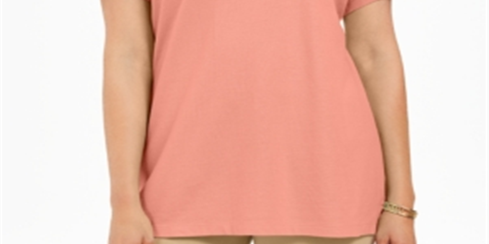 Karen Scott Women's  Cotton Polo Top Peach Cream Size Small