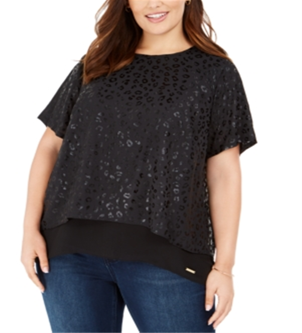 Michael Kors Women's  Plus Size Cat-Print Slit-Back Black Size 3X