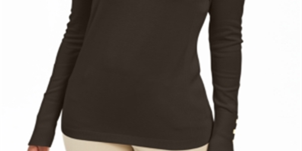 JM Collection Women's  Button-Cuff Pullover Sweater Espresso Roast Size  XS