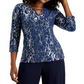 JM Collection Women's Metallic Embroidered Top Intrepid Blue Size XS