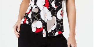 Alfani Women's  Petite Printed Round-Hem T-Shirt   Black Size Petite M