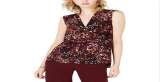 Bar III Women's Printed Hi-Low Top Red Size L