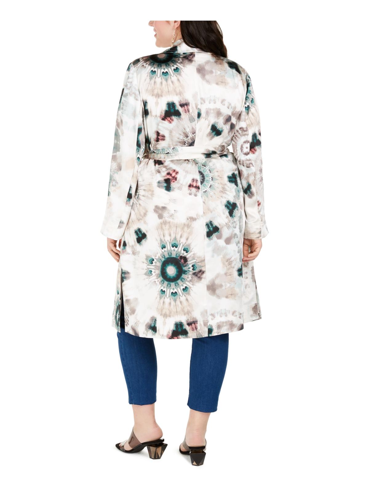 INC Women's  Plus Size Tie-Dye Trench Coat White Multi Size 2X