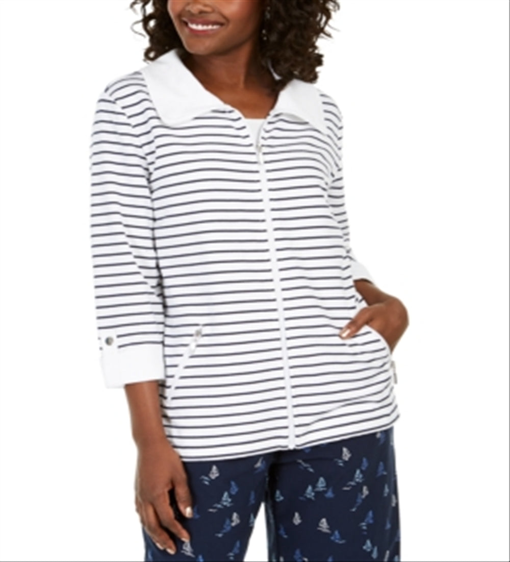 Karen Scott Women's Striped Jacket Bright White Size S