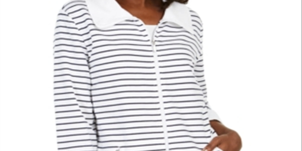Karen Scott Women's Striped Jacket Bright White Size S