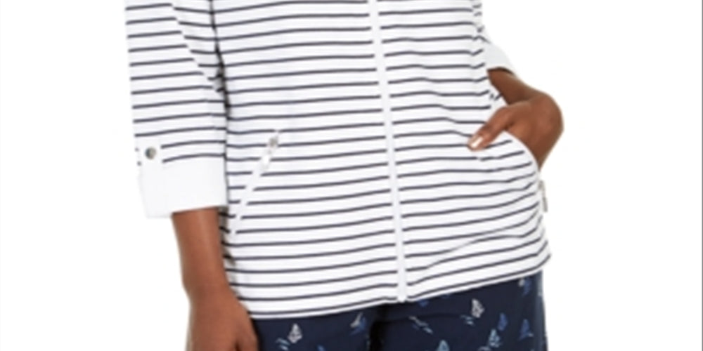 Karen Scott Women's Striped Jacket Bright White Size S