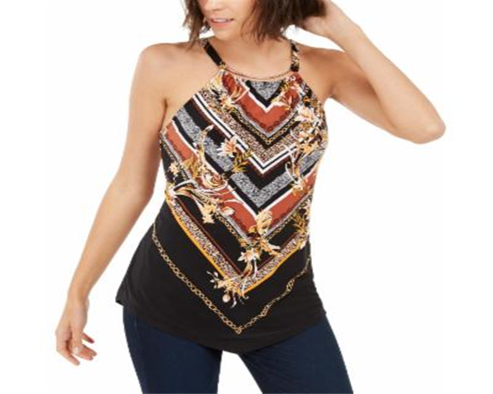 INC International Concepts Women's Hardware Trim Halter Top Black Size Petite XL