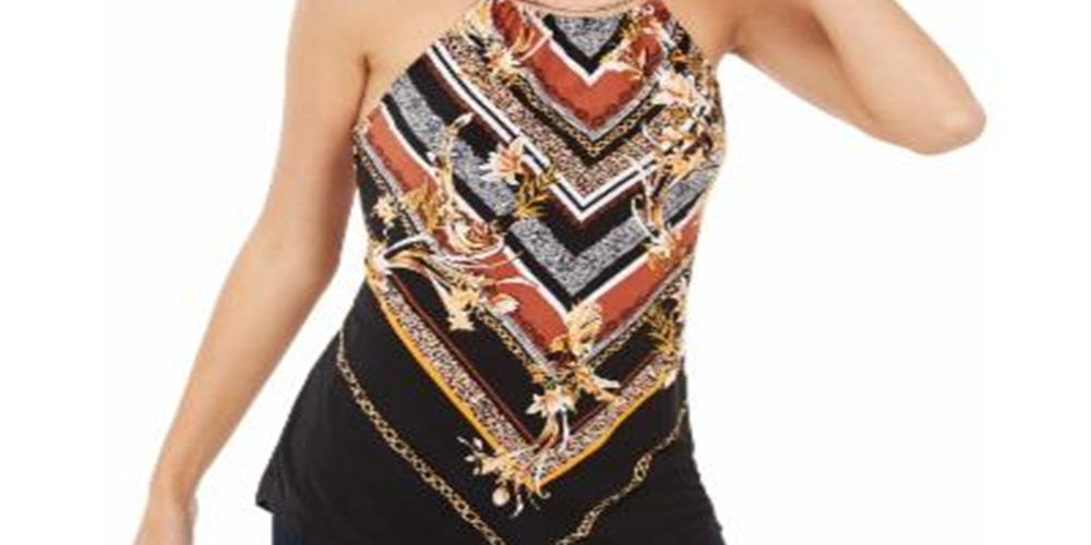INC International Concepts Women's Hardware Trim Halter Top Black Size Petite XL