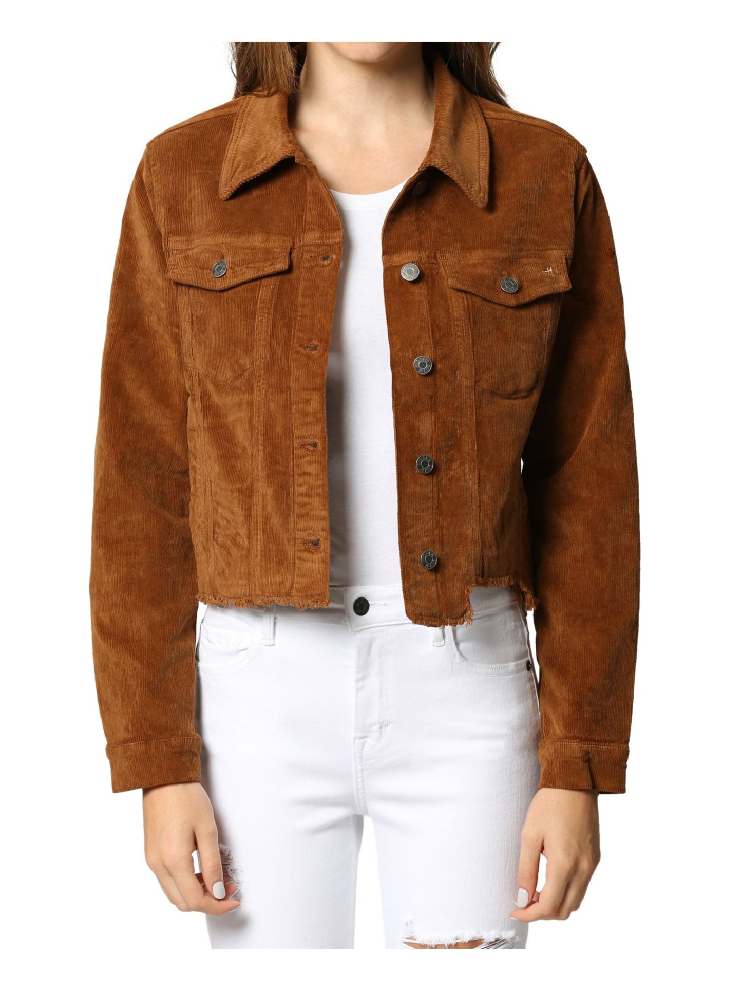 Hidden Women's Jeans Cropped Corduroy Trucker Jacke Gold Brown Size  M