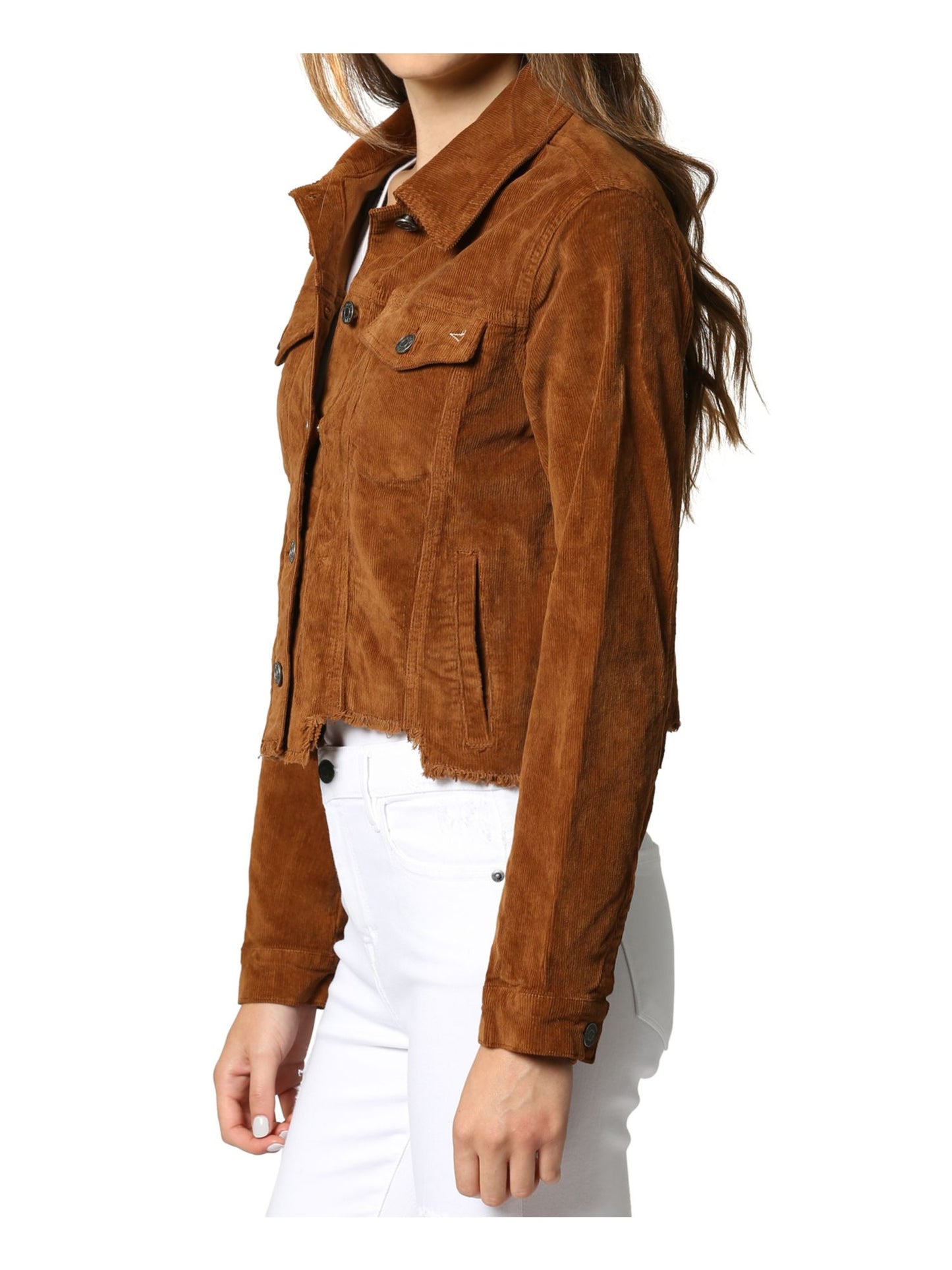 Hidden Women's Jeans Cropped Corduroy Trucker Jacke Gold Brown Size  M