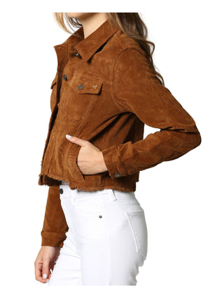 Hidden Women's Jeans Cropped Corduroy Trucker Jacke Gold Brown Size  M