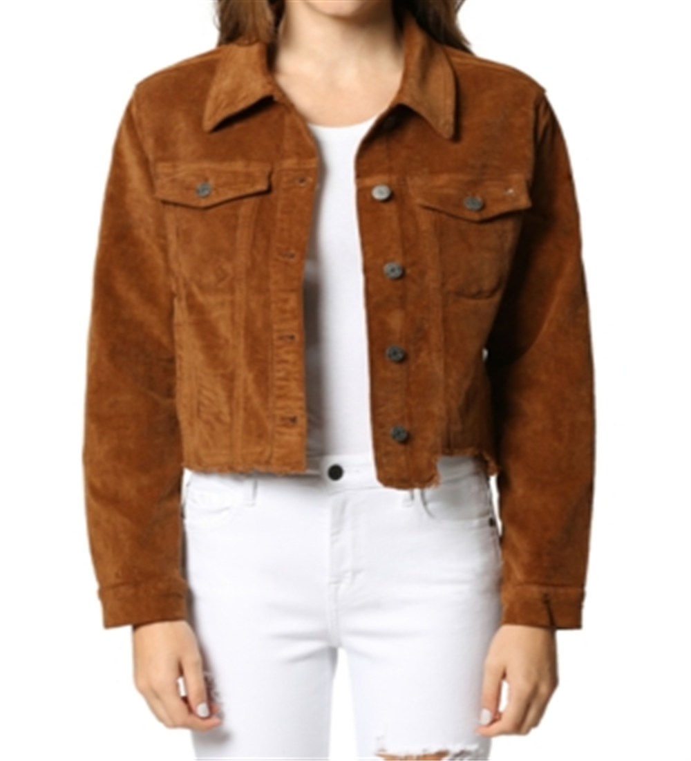 Hidden Women's Jeans Cropped Corduroy Trucker Jacke Gold Brown Size  M