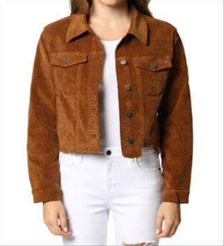 Hidden Women's Jeans Cropped Corduroy Trucker Jacke Gold Brown Size  M